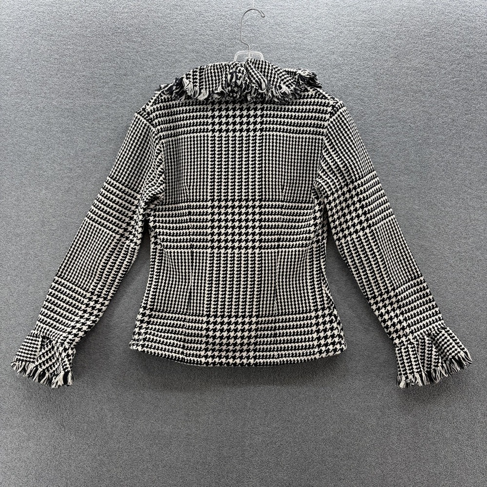 Anne Fontaine Jacket Womens 2 Black White Tweed Ruffle Fringe Full Zip Blazer - Picture 12 of 14